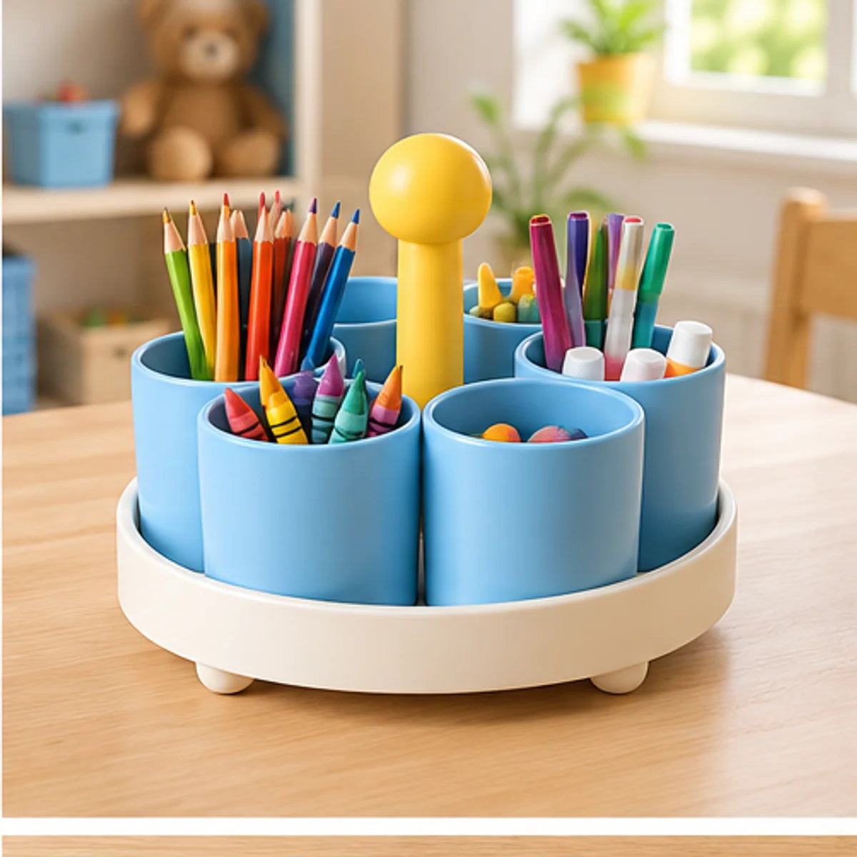 Art Supply Tabletop Carousel — in use