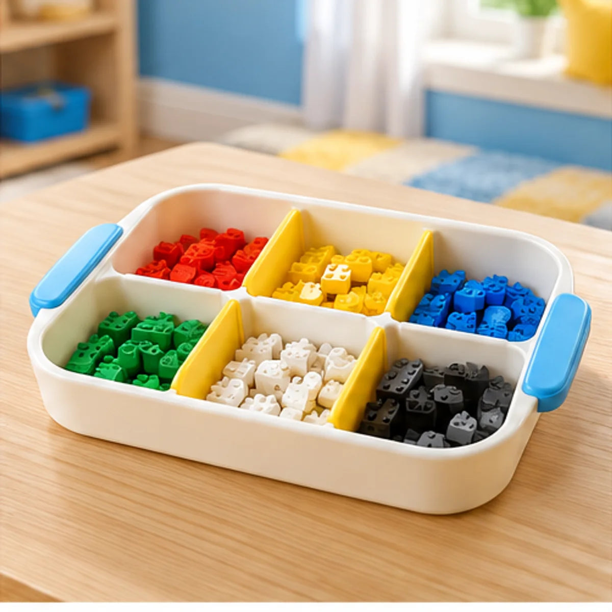 Building Block Sorting Tray — in use